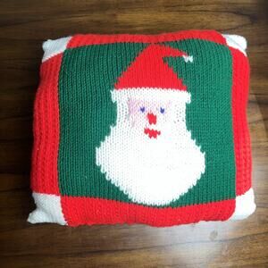Knitted Handmade Santa Father Christmas Throw Pillow Holiday Cabincore Grandma
